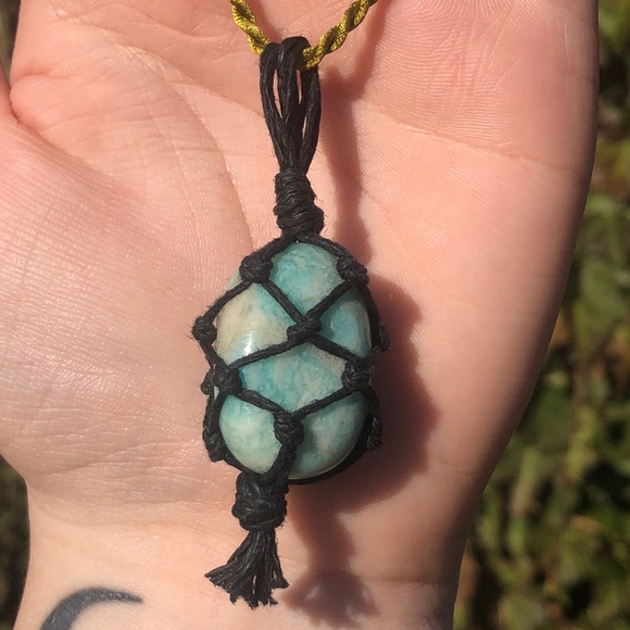 Amazonite Macrame Necklace Pendant - Picture 3 of 4